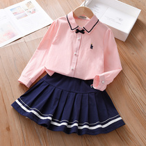 Girl shirt suit two sets of spring clothing 2022 new baby foreign air short dress trendy spring college wind lining clothes