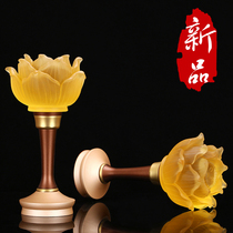 Taiwan pure copper glazed lotus light lotus lamp LED Seven color for the Buddha lamp Home Guanyin Changming lamp Buddha front for the lamp