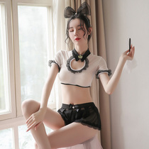  Sexy underwear Sexy perspective mesh split short skirt Passion uniform suit temptation female show small chest tease pajamas