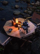 2021 new outdoor octagonal egg roll table portable beech roll table camping barbecue travel car folding table