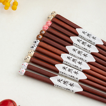 Japanese creative household wooden chopsticks Cute cartoon animal solid wood couple chopsticks Korean version pointed wooden chopsticks non-slip