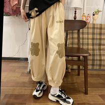 Clear Cabin Special small Bear Biscuit Light Cage Pants Women Ins Tide Spring Autumn Cash with high waist conspicuity 100 hitch student cartoon pants