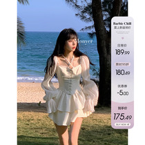 Aunt Barbie Aunt Harnesses Dress Woman Spring Summer 2022 New Design Sense Hanging Neck Princess Skirt Lotus Leaf Side Short Skirt