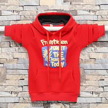 Autumn and winter new boys and girls plus velvet one velvet sweater Christmas red real name red children loose hooded