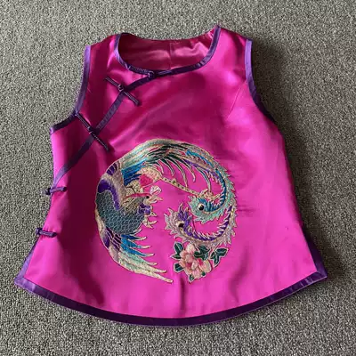 Cloud decoration totem original ethnic style women's hand embroidery color phoenix casual round neck horse clip