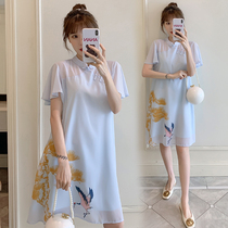 Pregnant women Cheongsam Pregnancy dress summer cover belly thin high-end Chinese style very fairy maternity dress small fragrance