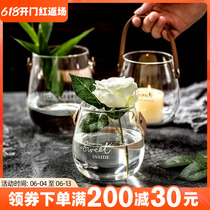 (Special Price Zone) Nordic Leather Handles Glass Vases Hydropony Flower Pots Home Creative Pendulum decorations