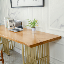 Customized American whole log full solid wood large board desk simple irregular computer desktop table golden iron table