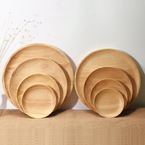 Rubber Wood Japanese round wooden plate simple solid wood plate creative snack plate cake snack dish household tableware