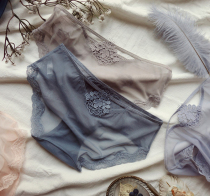 Womens waist sexy seamless lace underwear womens summer ultra-thin breathable embroidery hollow mesh breifs