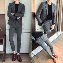 Suit mens suit Korean version of the grooms wedding suit Youth casual small suit two-piece business formal single-breasted
