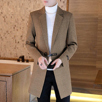 Autumn new long trench coat mens trend casual mens youth Korean version of woolen coat Nizi coat men