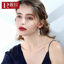 925 silver needle long flower earrings female 2021 New Tide autumn winter ins fresh Net red all-over ear clip