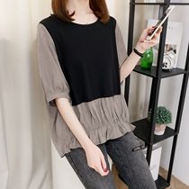 Plus size womens new products 2023 summer short-sleeved T-shirt fat sister mm loose mid-length slim top trend