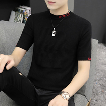 Short-sleeved sweater men Spring and Autumn Korean trend take sweater) half sleeve mens base shirt winter half turtleneck top