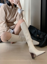 Boots 2021 autumn and winter new leather plus velvet high heel elastic thin boots but knee high boots children