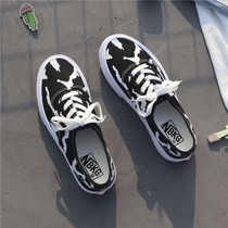 2021 new summer Korean student Joker Dow Canvas Shoes Women zebra print black harbor flavor skateboard shoes ins