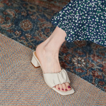 Giant soft giant comfortable genuine leather with slippers women Summer outwear 2022 New word cool Drag Half Toe Sandals Woman