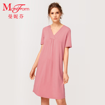 Manifen V-collar short-sleeved skirt home wear womens nightgown dress pajamas skirt dress 20310695