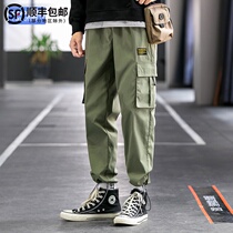 Tide brand pocket function casual pants men Korean version of ins loose size Joker overalls trousers ankle-length pants