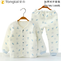 Tong Tai baby cotton three-layer thermal underwear set split buckle thickened autumn pants jacket cotton warm clothes 1-3 years old