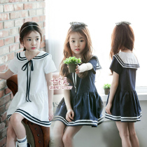 Girls 2021 summer dress new college navy style summer middle child cotton princess dress student skirt
