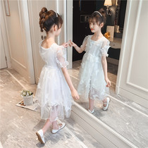 Girls Summer Net red dress 2021 new summer Foreign style summer womens Big Boy Princess dress childrens dress dress