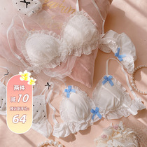 Day Series No Steel Ring Bra Suit Sweet girl Butterfly knot Little breasted underwear Upper Tosleep bra Bride white