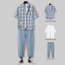 2021 new summer mens casual suit summer ruffian handsome mens set with handsome three-piece suit