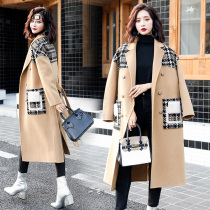 Woolen coat womens long 2021 autumn and winter New temperament thick small plaid suit woolen coat