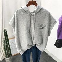 Thin hooded sleeveless letter sweater ladies 2021 spring and summer new Korean loose lazy wind shoulder top