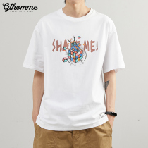 Summer new mens T-shirt loose Tide brand round neck simple white ins trend print wild half sleeve short sleeve men