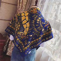 French masters work 90CM silk twill big square scarf animal markings sunscreen holiday shawl scarf women