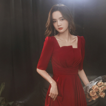 Toast to wedding bride Summer 2022 new high-end wine red back door dress Slim Wedding a Shea Dress