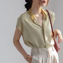 Shirt womens design sense niche 2021 summer thin cicada wing collar satin shirt loose and thin temperament top women