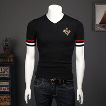 v collar short sleeves knit sweater for men trendy sweaters black wire clothed chicken heart collar half sleeve bottom shepherd sweater