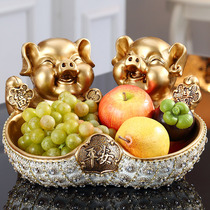 New lucky pig diamond fruit plate set Household living room coffee table Creative European decoration New home housewarming gift