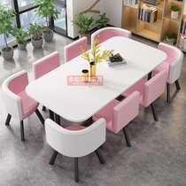 Reception Lounge Meeting Table And Chairs Combined Creative Library Long Table Reading Room Shop Marble Texture Table