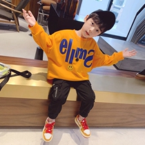 Monee Boys 2021 Spring and Autumn Letter Sweatshirt Medium and Big Childrens Korean Style Pullover Casual Western Style Loose Top