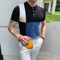 Summer business casual knitted POLO shirt men hit color British trend slim fit lapel T-shirt short-sleeved tide brand half-sleeve