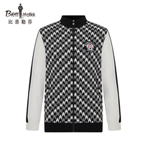 Biyin Lefen Autumn Winter Knitted Jacket Mens Stand Collar Fashion Casual Plaid Jacket