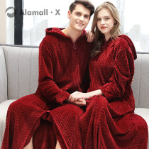 Japanese dressing gown female coral velvet male padded long size wedding flannel nightgown couple bathrobe pajamas