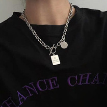 Harajuku dark wind hiphop Round Square brand stainless steel letter short necklace combination titanium steel men and women choker TO chain