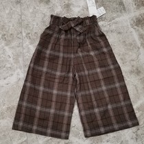 Real Shot Day Single Original Child Clothing Spring Summer Womens Large Children 90% Wide Leg Pants Day Department Grid Butterfly Knot Tightness Waist