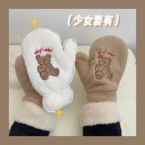 ins Korean bear soft sister cute cartoon gloves female winter plus velvet bear warm riding students