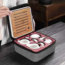Dehua white ceramic travel tea set portable teapot household simple Sino-Japanese outdoor tourist vehicle carry