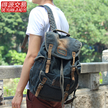  2020 Korean version of the new mens double shoulder bag denim bag retro bag travel backpack student school bag womens double shoulder bag tide