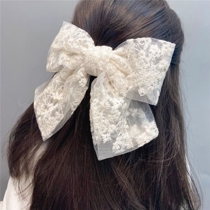 Large lace double white bow hairclip hair accessories fairy hair accessories Korean spring clip