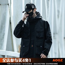 Xiaobin national tide 2021 spring new hooded jacket men loose Tide brand multi-pocket charge jacket overcoat tide