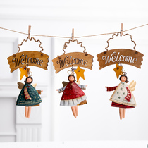 Christmas tree decoration small pendant Nordic Wrought iron angel welcome door hanging pendant Room door decoration Christmas decoration